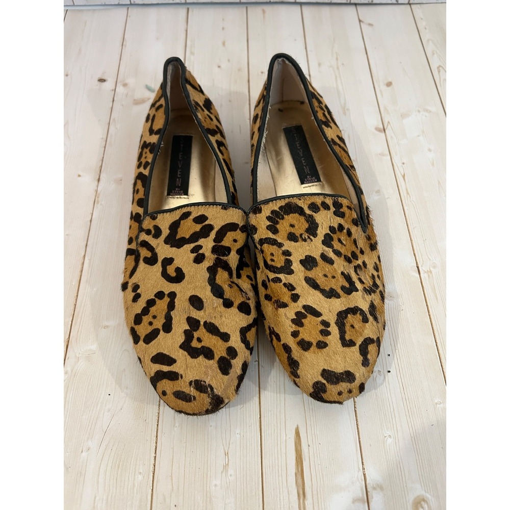Steve Madden Leopard Print Calf Hair Feather Loafer Flats Shoes Womens Size 8